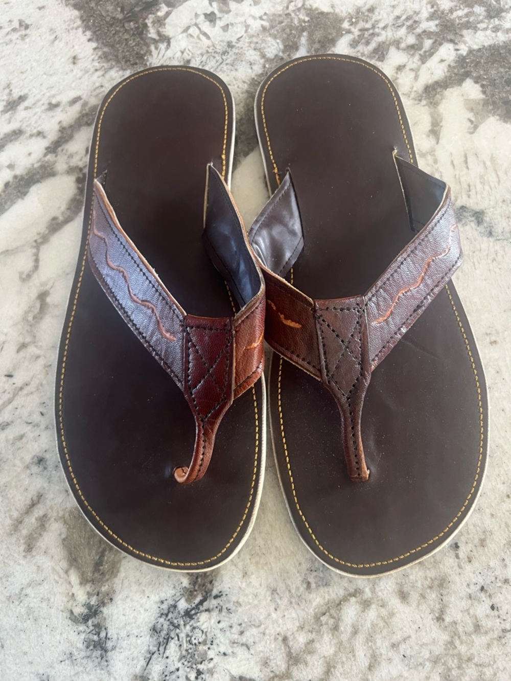 Handcrafted Men's Brown Leather Flip Flop Sandals from Jamaica
